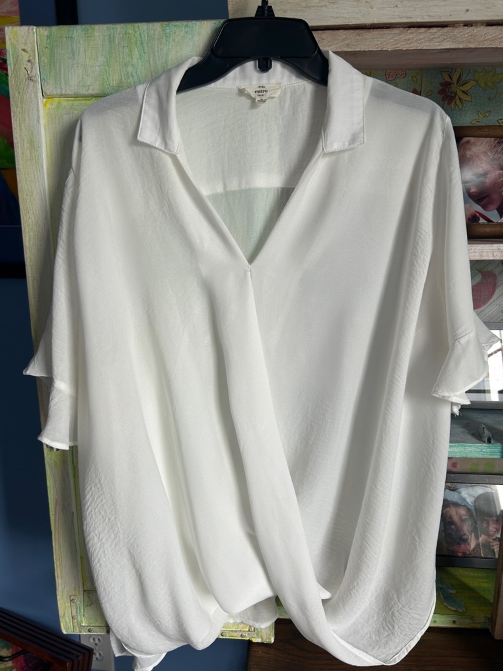 entro White Draped Wrap-Front Blouse